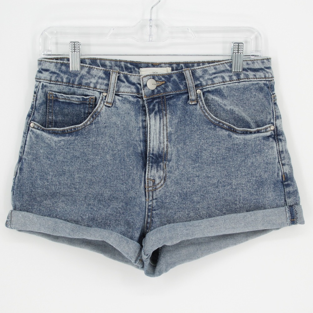 TGLA Women's Blue Acid Wash High Rise Cuffed Denim Shorts Size 29" Waist